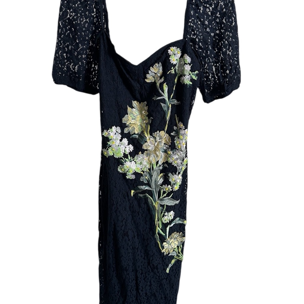 Hope & Ivy Chic One Shoulder Black Lace Dress with Floral Embroidery Size 10